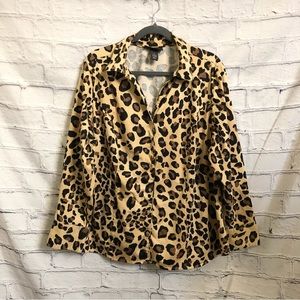 Lane Bryant Leopard Print Button Up Shirt Size 22 Career Office Wear